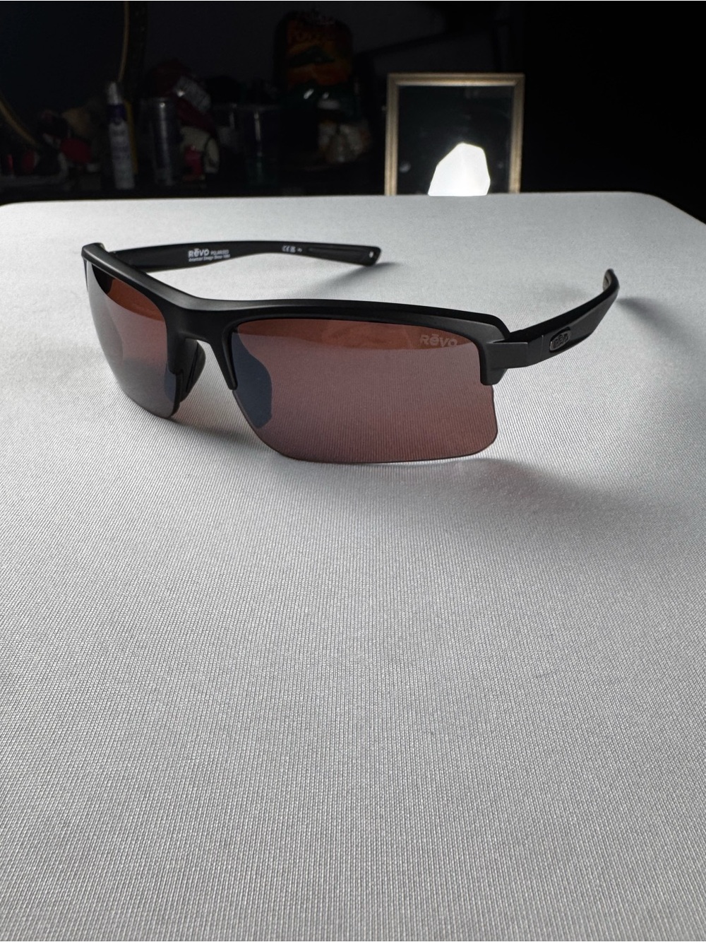 Revo Annika 2 RE1203 01 GO Matte Black Semi-Rimless Polarized Maroon Mirror Lens